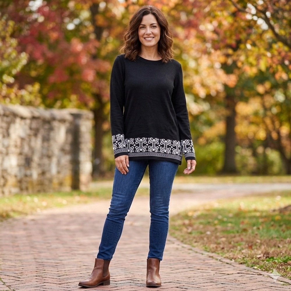Elegant Black Long Sleeve Top with White Detailing
